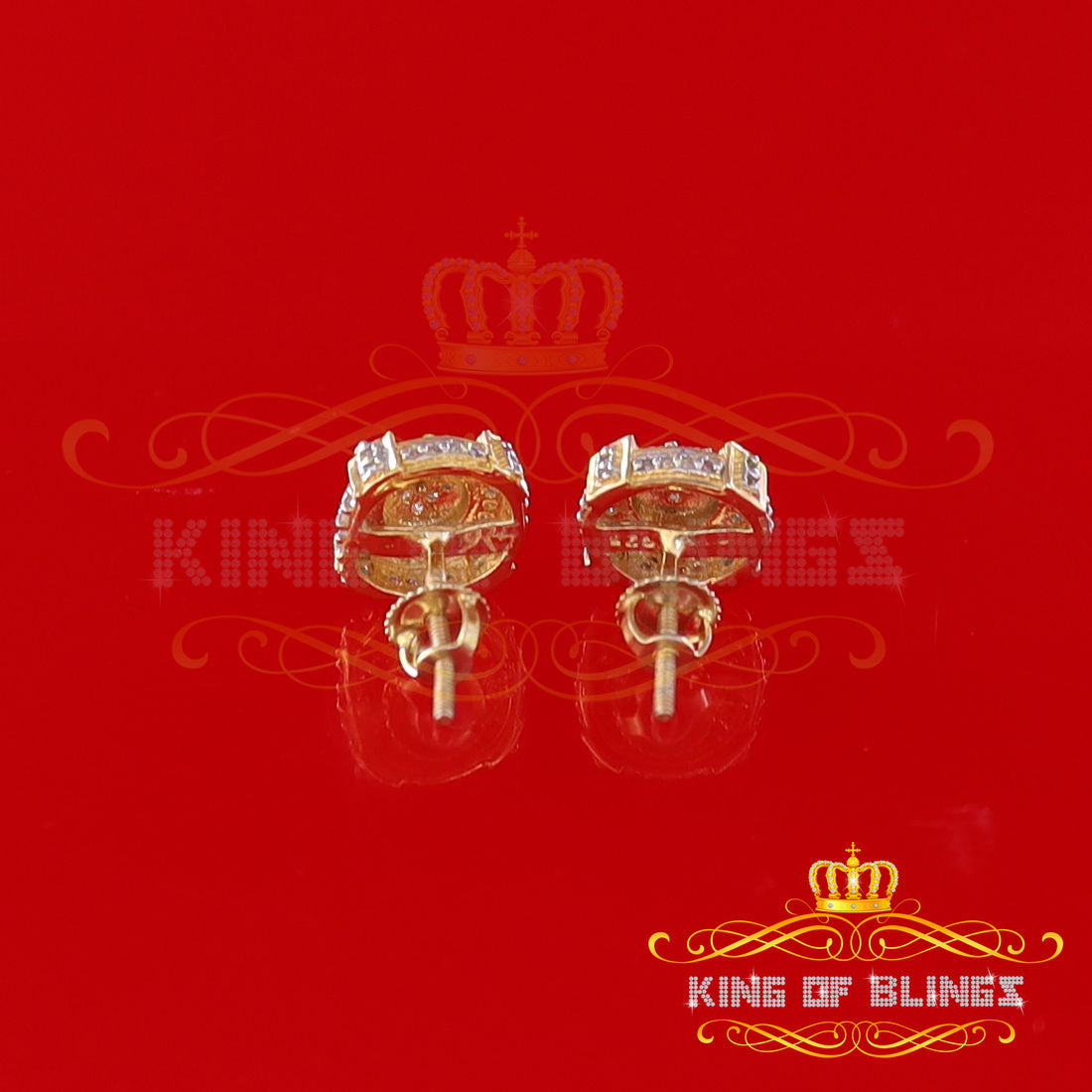 King of Bling's Aretes Para Hombre Silver 0.25ct Diamond For Ladies / Gent's Yellow Stud Earring KING OF BLINGS