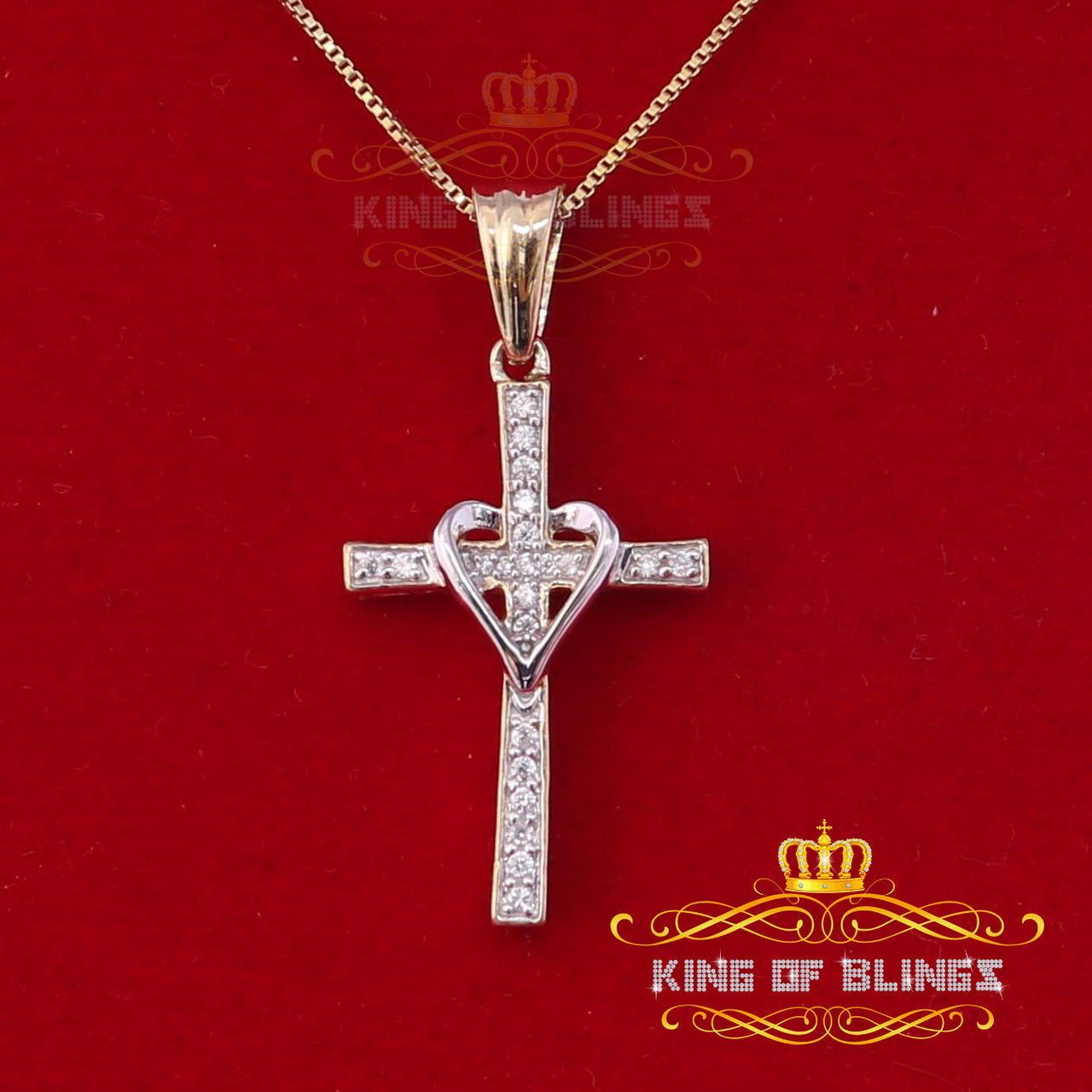 King Of Bling's King Of Bling's Yellow 925 Silver Cross and Heart Pendant with 0.22ct Cubic Zirconia KING OF BLINGS