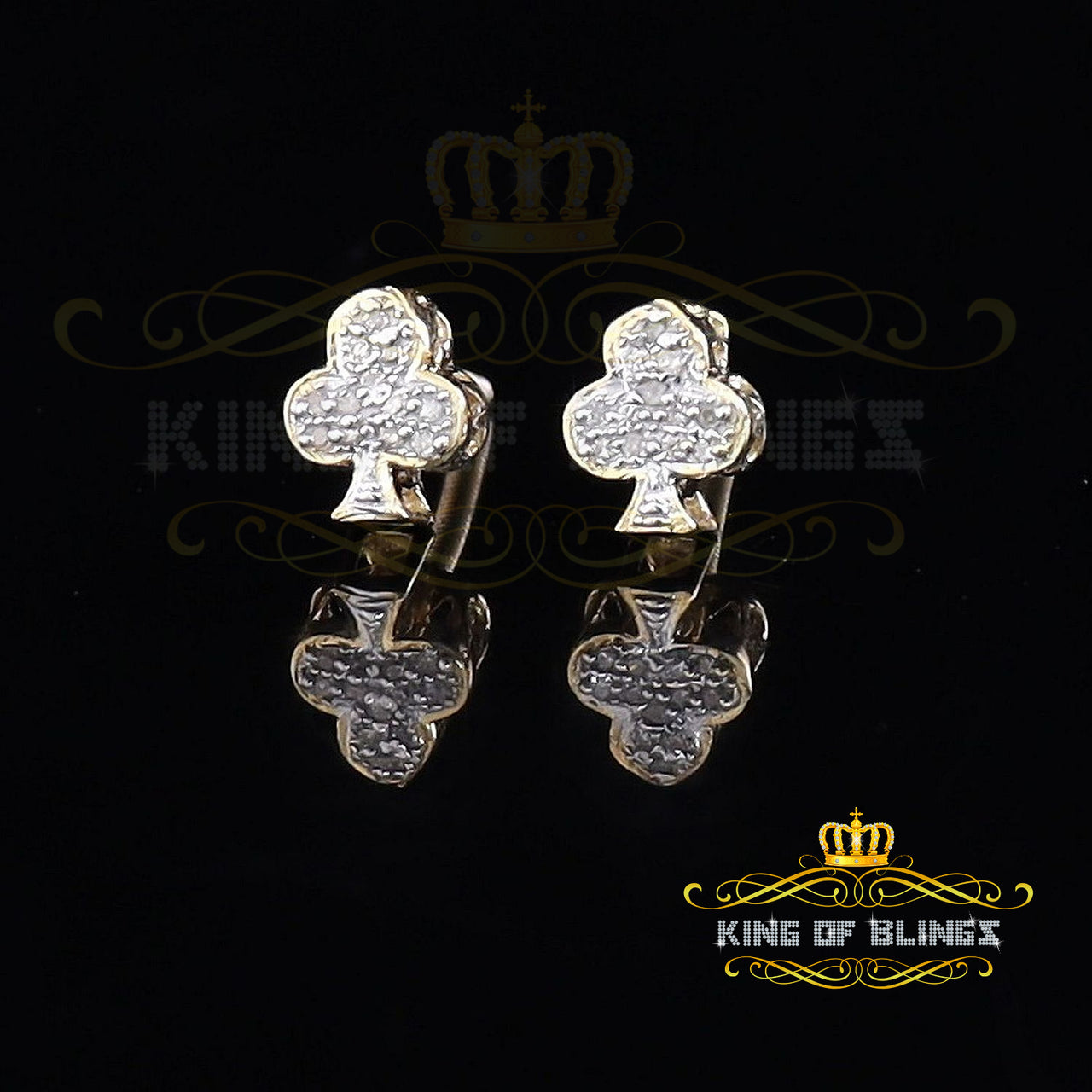 King of Blings-0.05ct Diamond 925 Sterling Yellow Silver Women's & Men's Club Suit Stud Earring