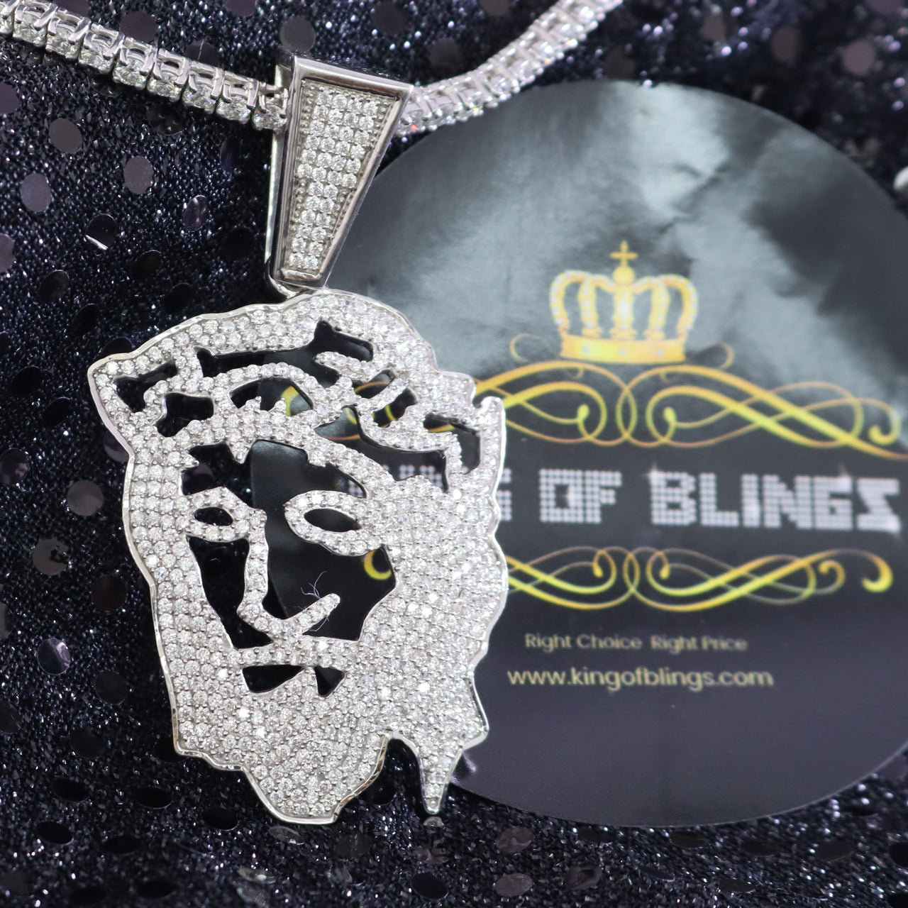 10.24ct Cubic Zirconia White Silver Sterling Mens Jesus Face Beautiful Pendant KING OF BLINGS