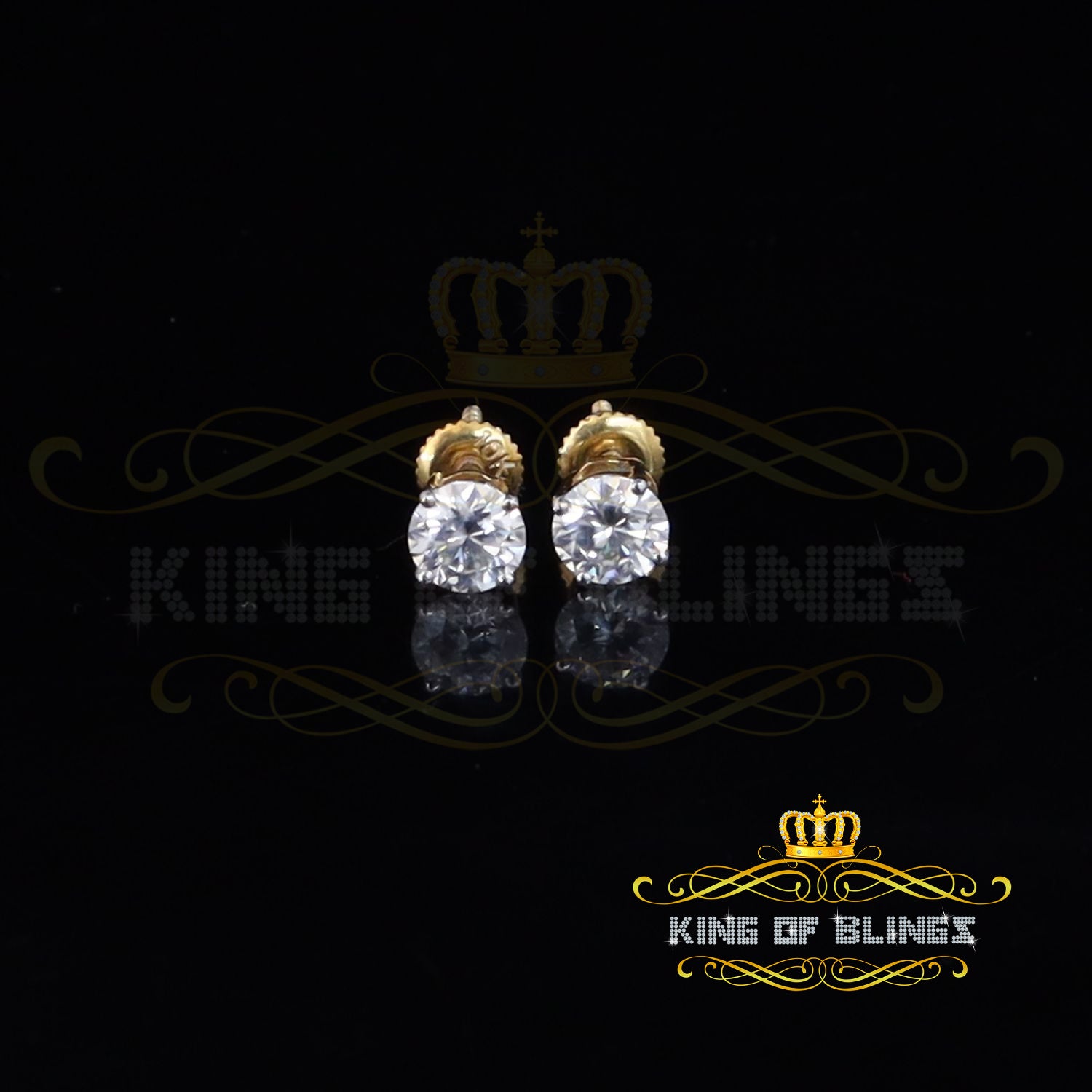 King Of Bling's 10k Real Yellow Gold with 1.00ct Round VVS 'D' Color Moissanite Stud Earrings KING OF BLINGS