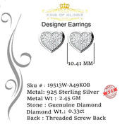 King Of Bling's 0.33ct Micro Pave 925 White Silver Diamond Heart Earring For Men's / Women's KING OF BLINGS