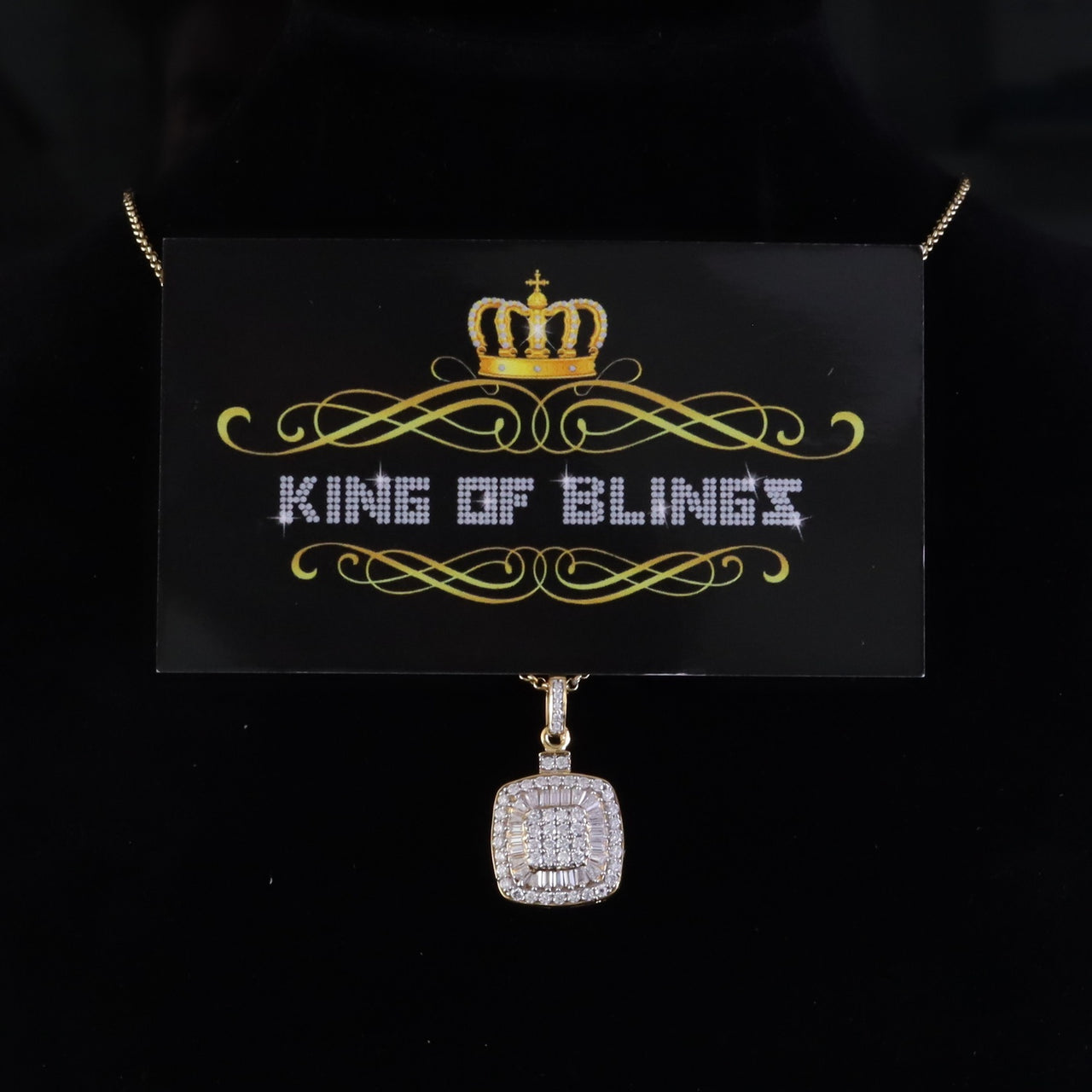 King Of Bling's 925 Yellow Silver 1.50ct VVS D Clr Moissanite Baguette & Round Pendant for Women KING OF BLINGS
