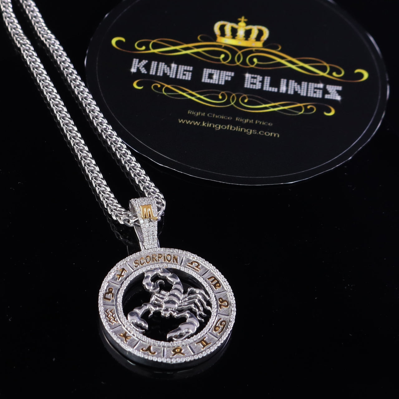 King Of Bling's 1.77ct Cubic Zirconia Sterling White Silver SCORPION Pendant For Men & Women