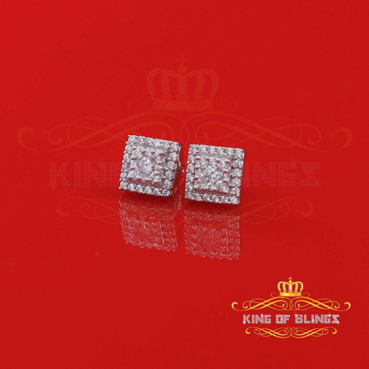 King of Bling's 1.2ct Cubic Zirconia 925 White Sterling Silver Women's Hip Hop Square Earrings