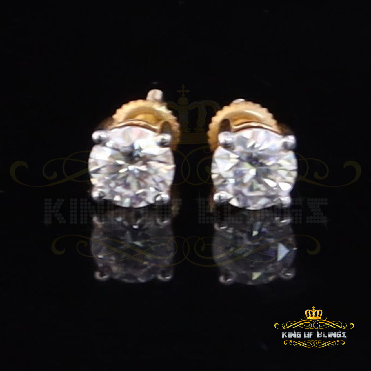 King  of Bling's Men & Women Stud Yellow 925 Silver 1.00ct VVS 'D' Moissanite Stud Stud Earrings KING OF BLINGS