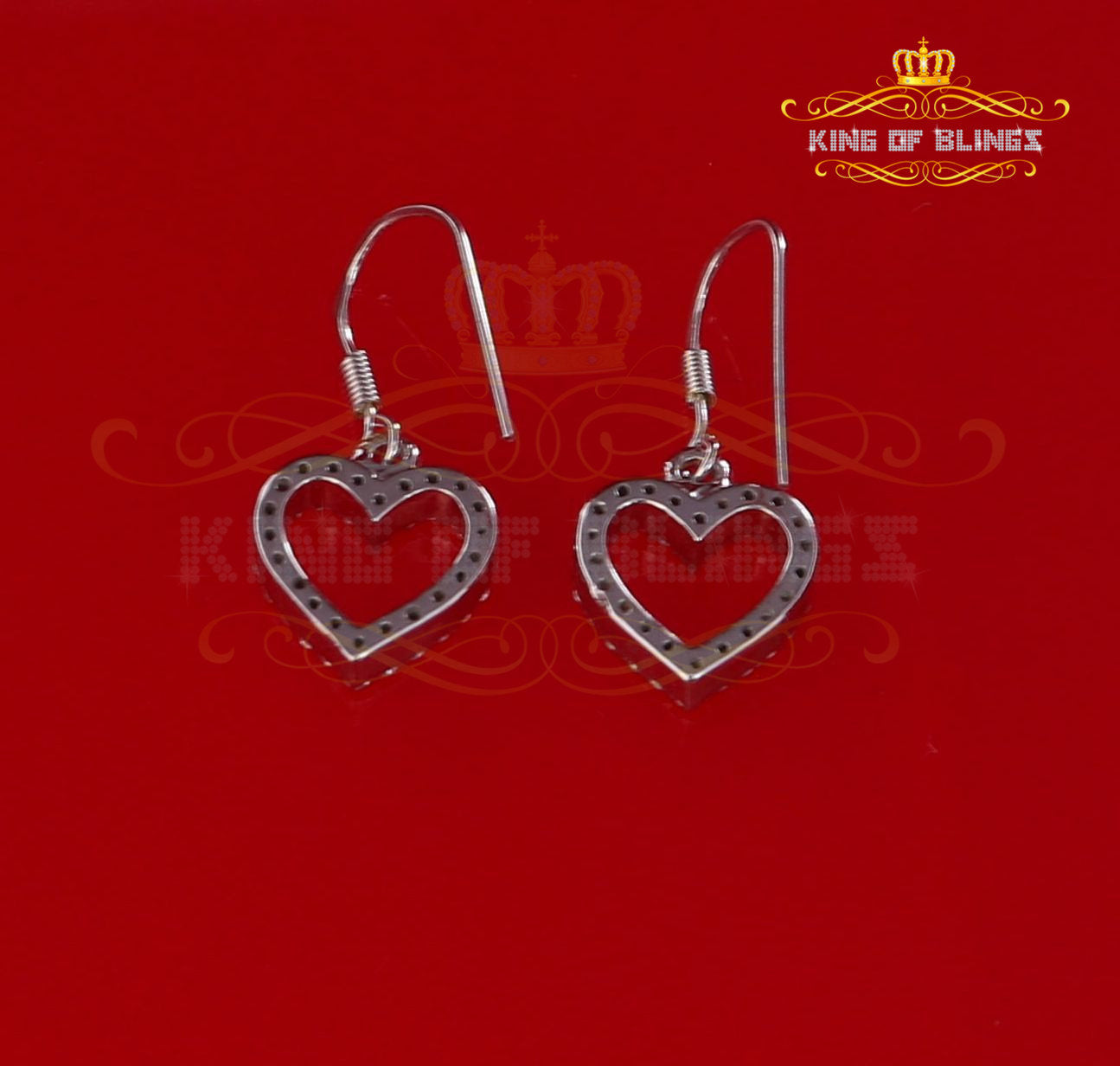 White Silver 0.88ct Cubic Zirconia Cluster Set For Ladies Dangling Heart Earring KING OF BLINGS