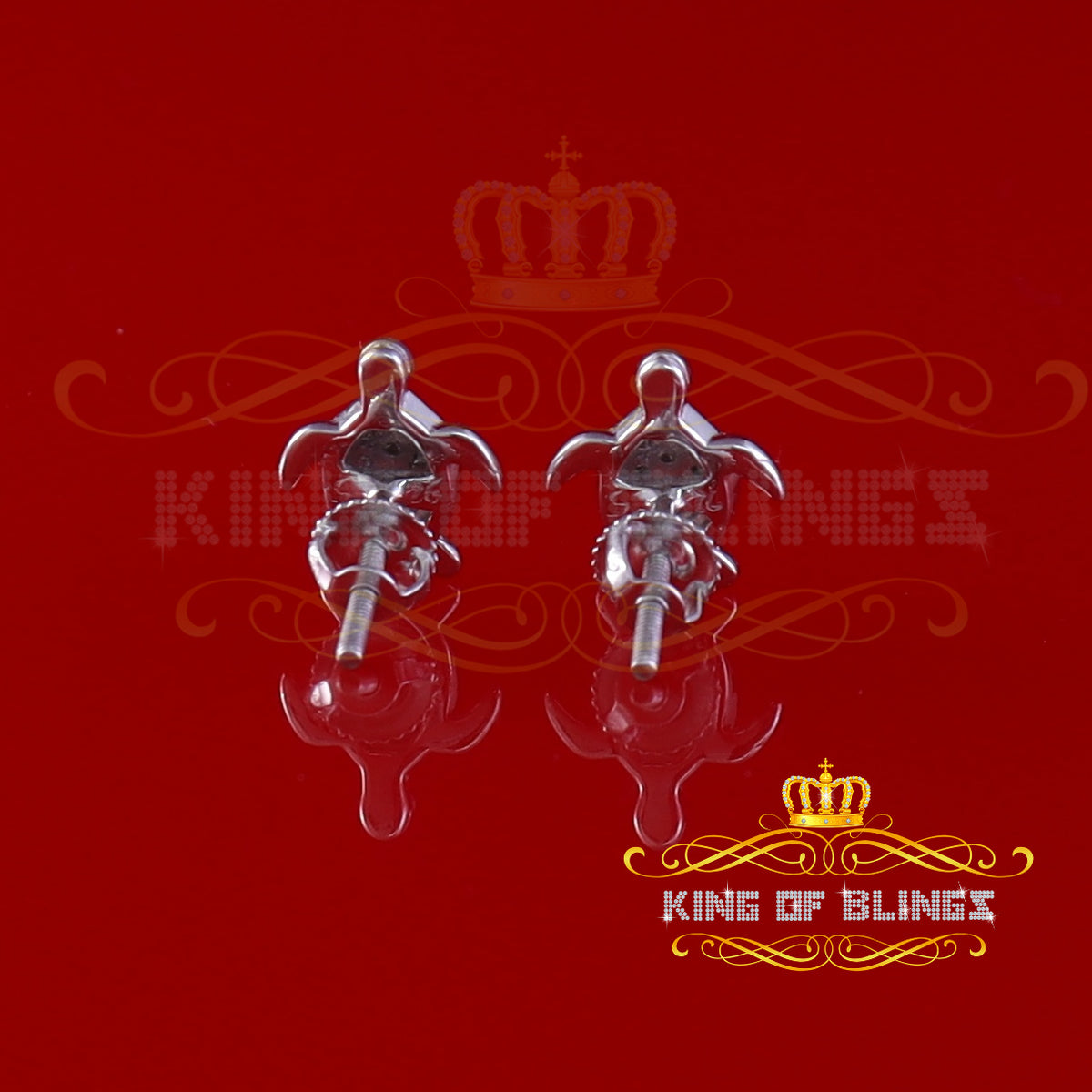 King Of Bling's 925 Sterling White Silver 0.10ct Diamond Turtle Earrings For Women's & Men's KING OF BLINGS