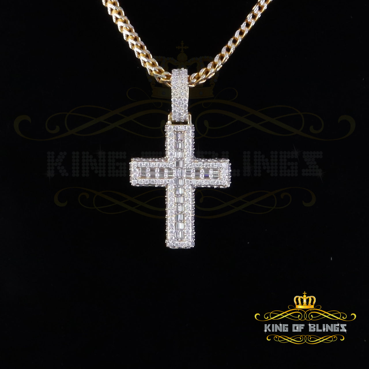 King Of Bling's 925 Sterling Yellow Silver 4.50ct VVS D Clr. Moissanite Cross Pendant Men/ Women KING OF BLINGS