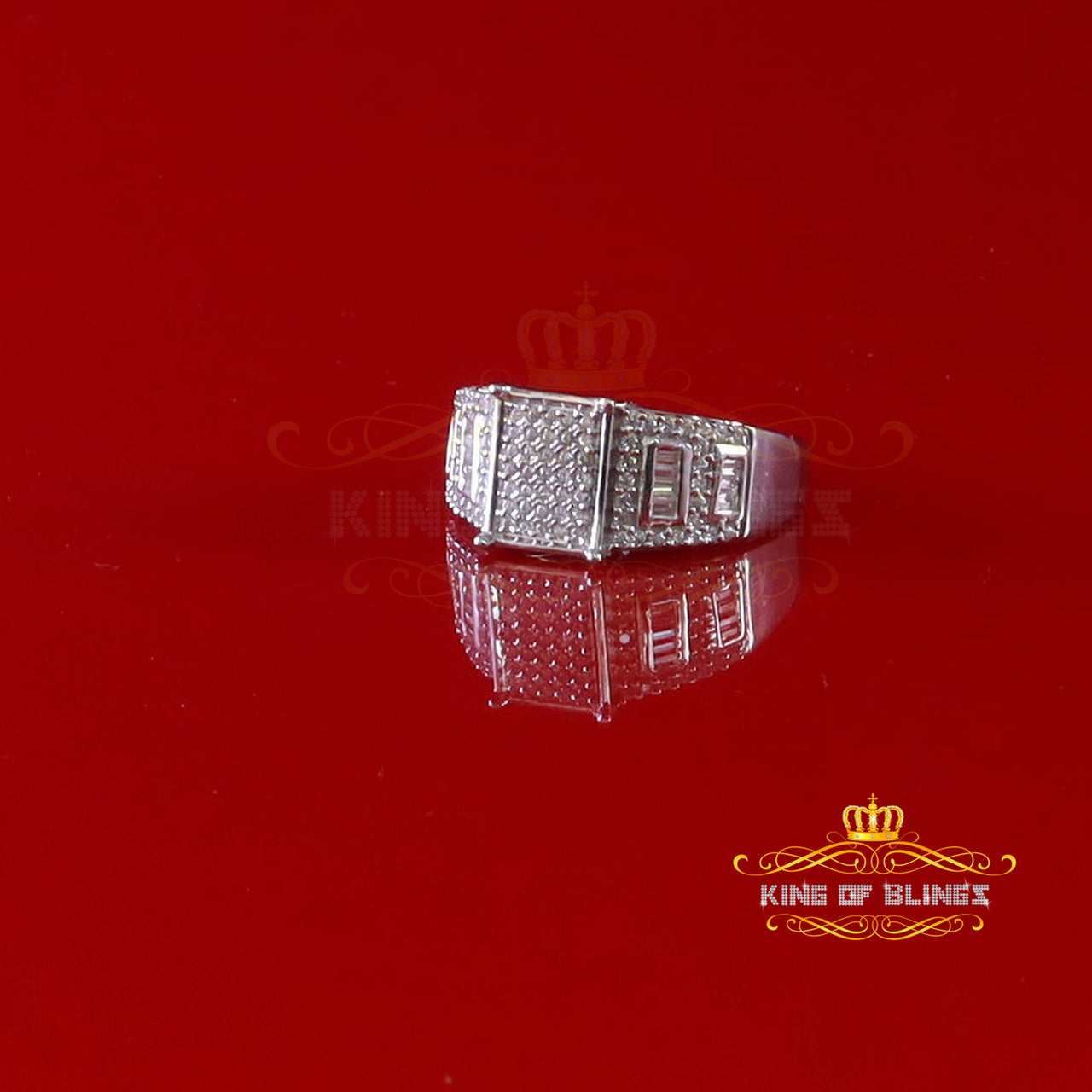 King Of Bling's925 Sterling White Silver Round Cubic Zirconia Luxury Fashion Men's Ring Size 8