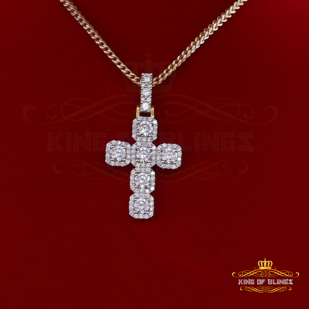 King of Bling's Yellow 925 Sterling Silver Cross Pendant 8.03ct Cubic Zirconia