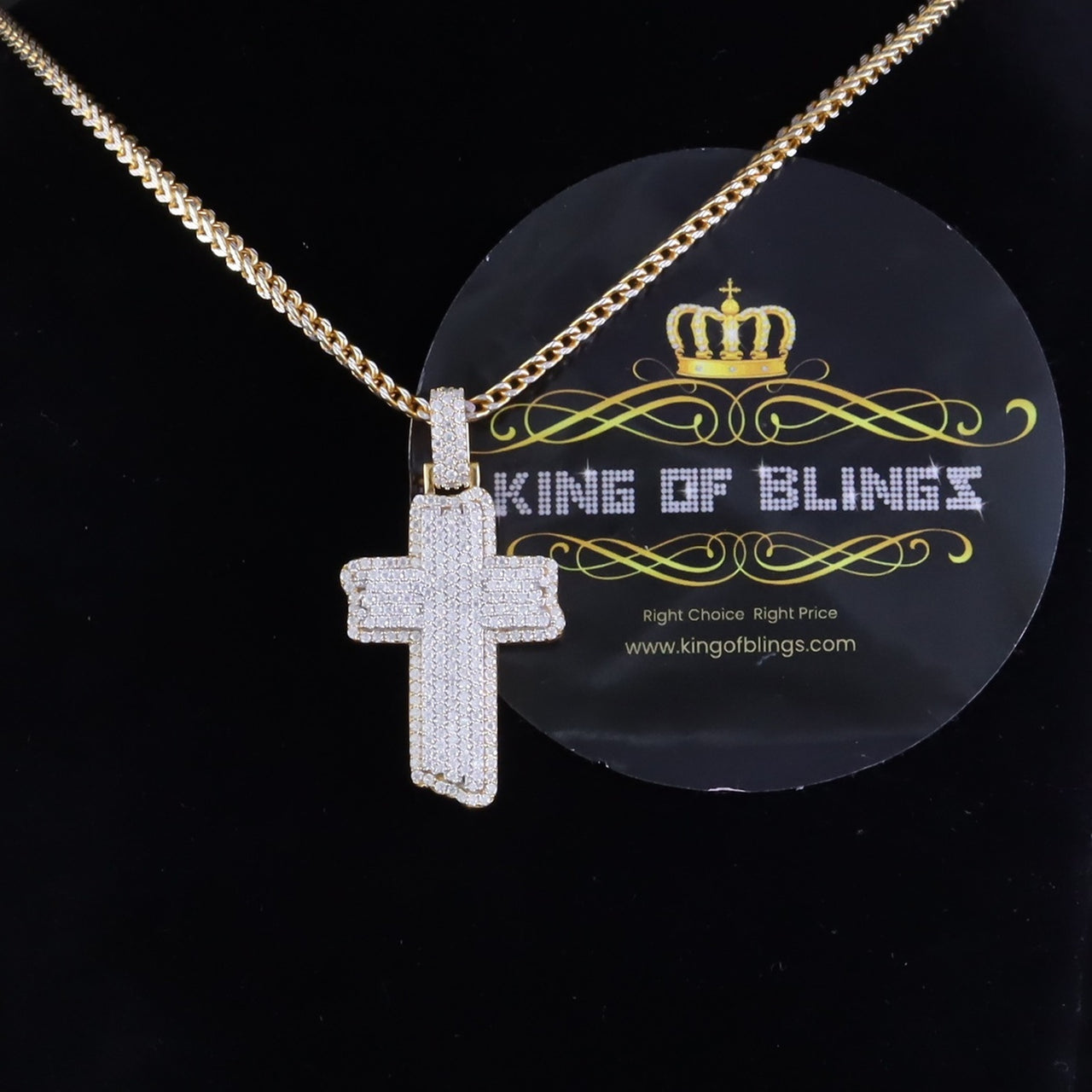 King Of Bling's Men's & Women 3.0ct VVS D Moissanite Yellow Sterling Silver Charm Cross Pendant KING OF BLINGS