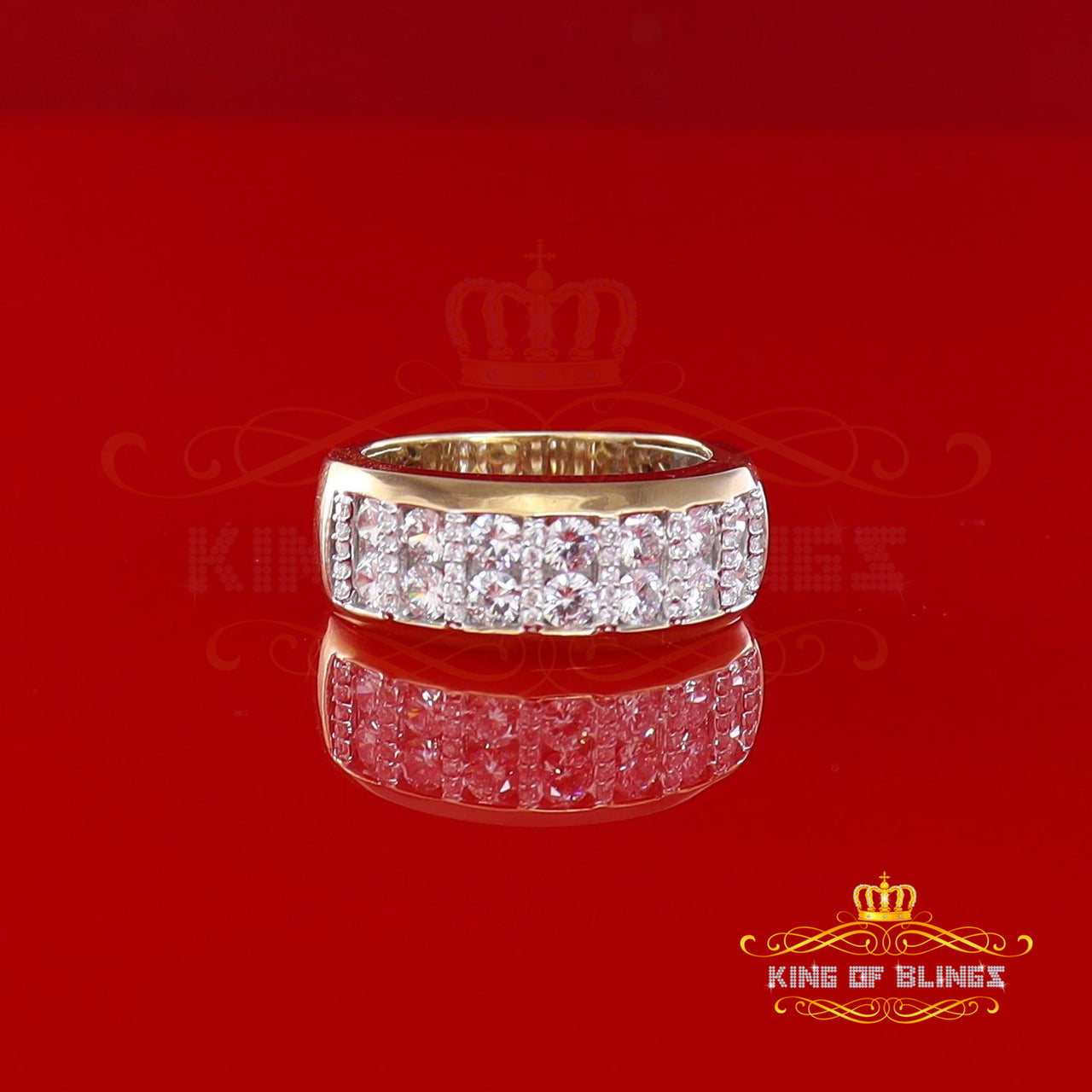 King Of Bling's 925 Sterling Yellow Silver Cubic Zirconia Round 3.00ct Men's Ring Big Size10.5