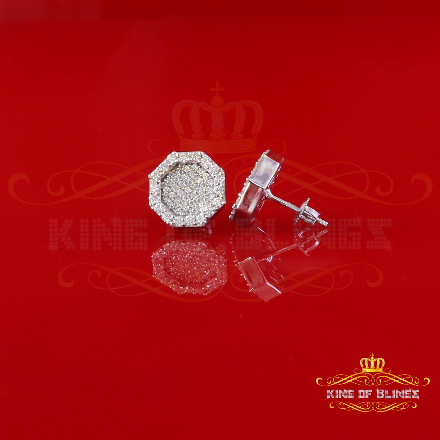 King of Bling's 925 White Silver 1.00ct VVS 'D' Moissanite Octagon Stud Earring Men's/Womens King of Blings