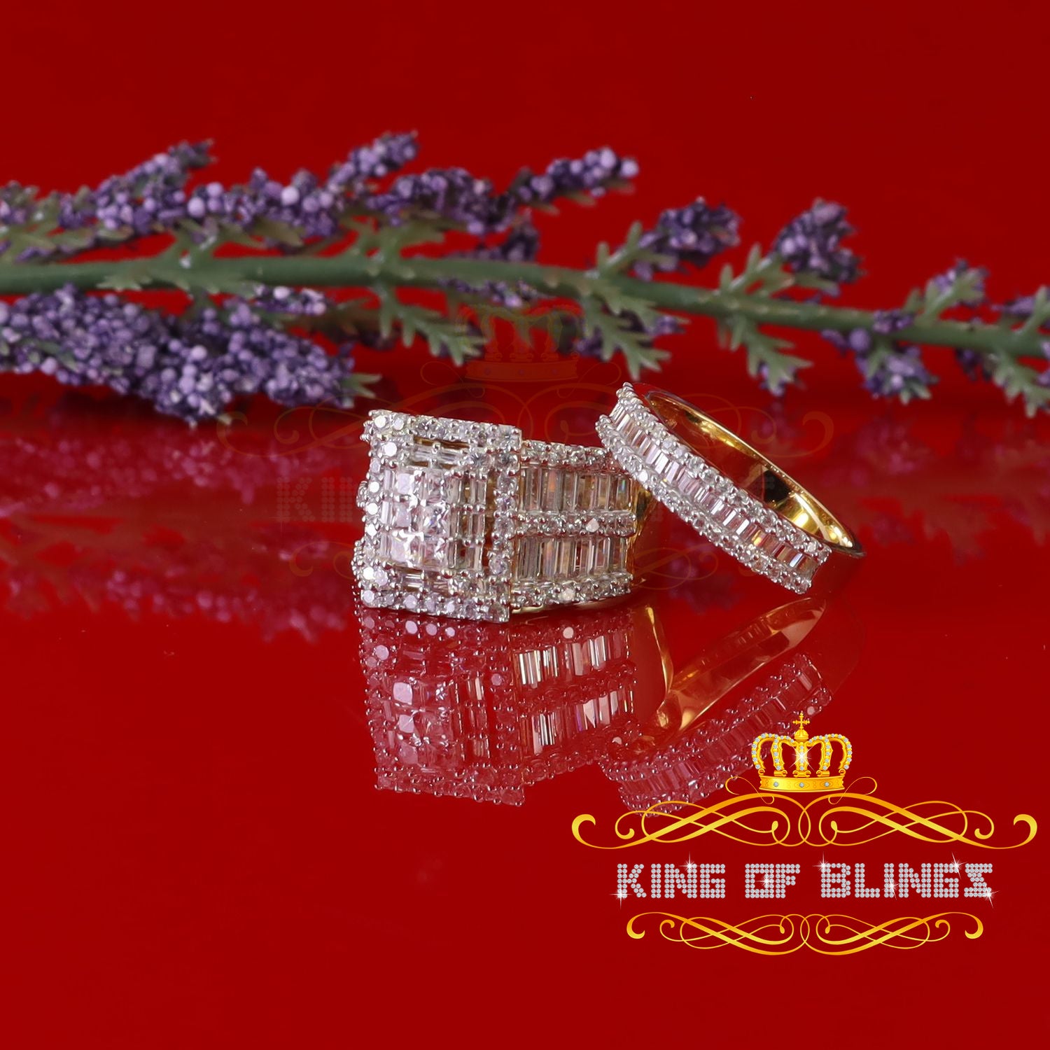 King Of Bling's Sterling Yellow Silver Square 5.00ct Cubic Zirconia Bridal Womens Ring Size 7 KING OF BLINGS