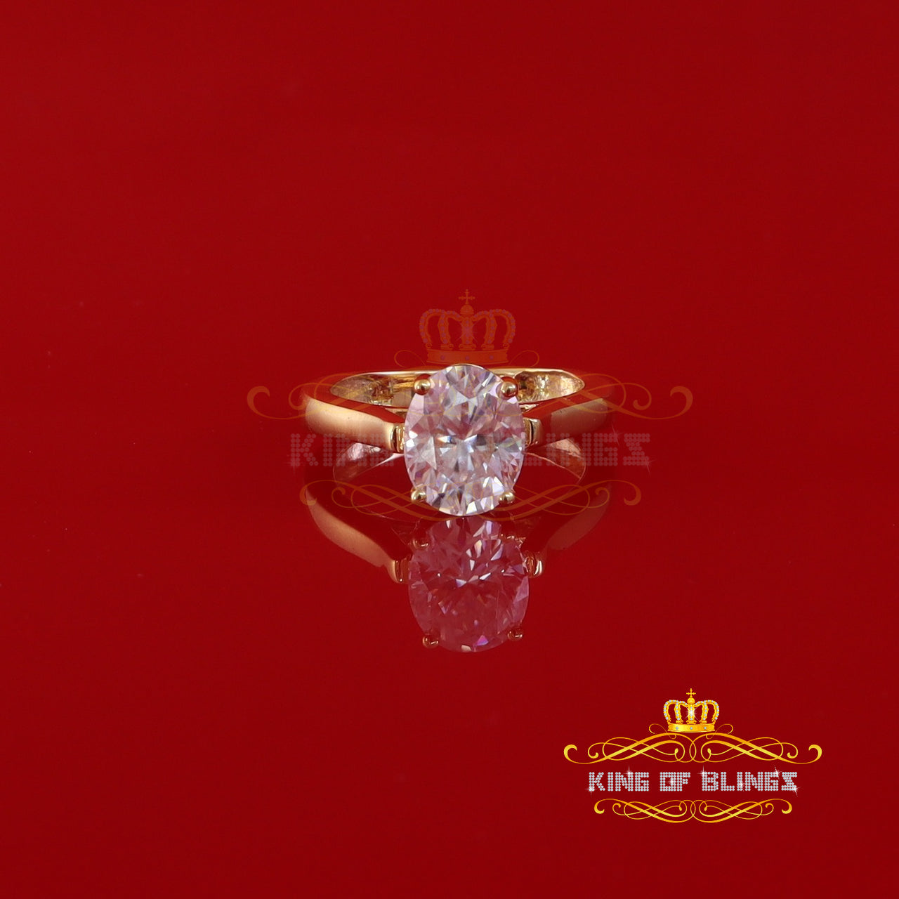 King Of Blings  10K Yellow Gold 2.00CT VVS' 'FL' D clr Oval Cut Solitaire Moissonite Ring S/7 KING OF BLINGS