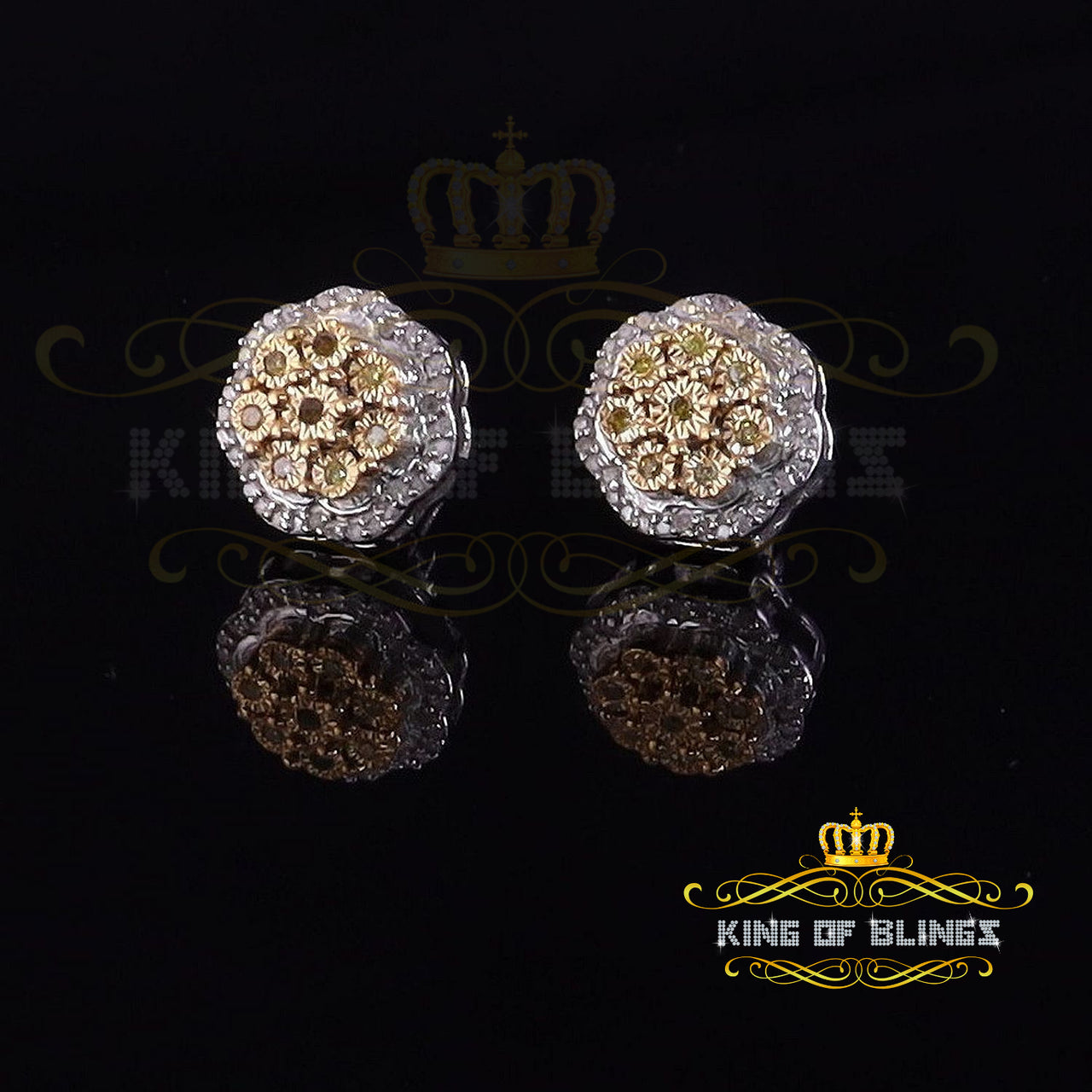 King Of Bling's 925 Sterling White Silver Flower Shape Miracle Plate 0.15ct Real Diamond Earring