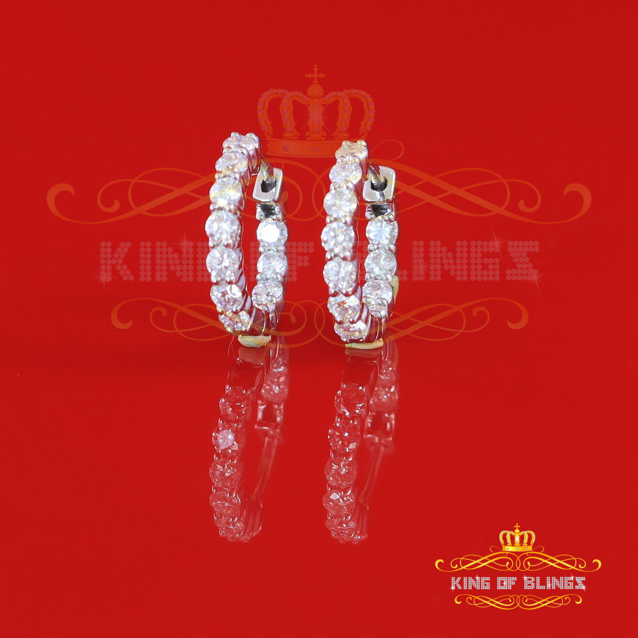 King of Bling's 2.50ct Moissanite White 925 Sterling Silver Women's In and Out Hoop Earrings