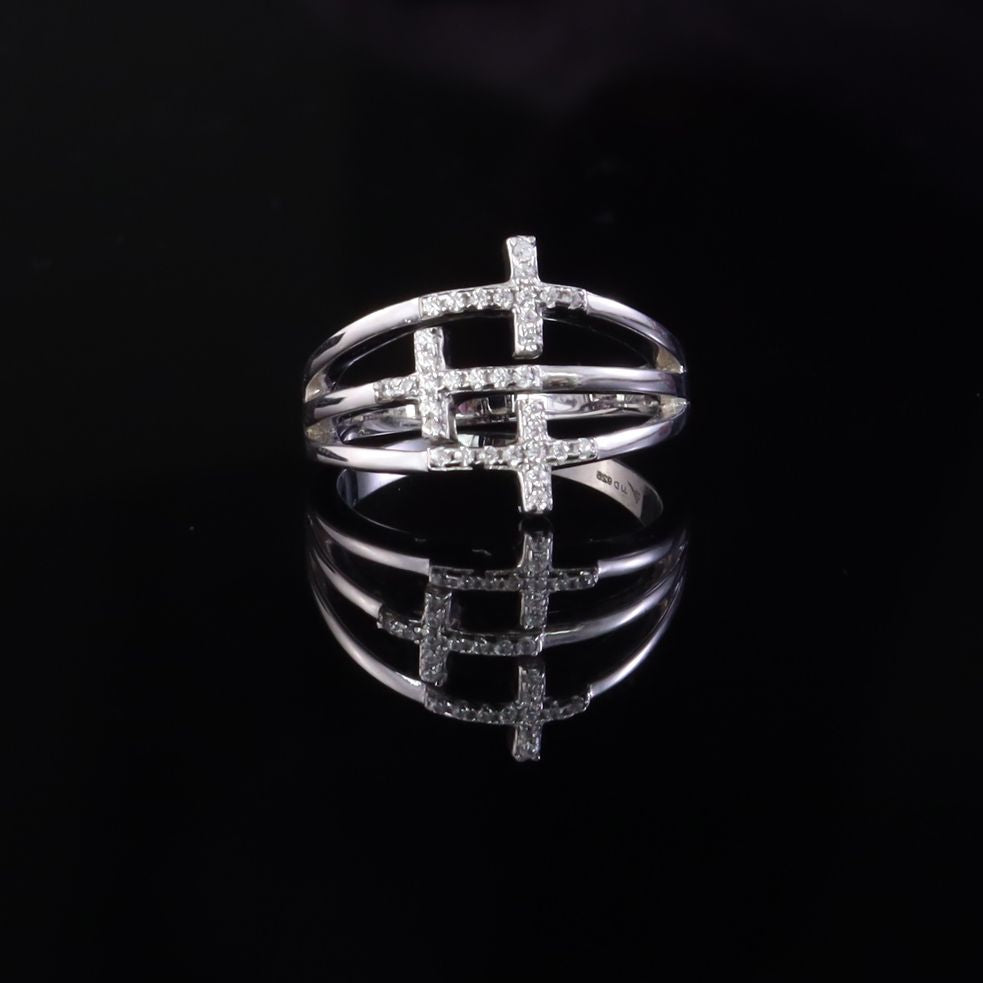 King Of Bling's925 Sterling White Silver 0.22CT Cubic Zirconia Cross Shape Womens Ring Size 7.5