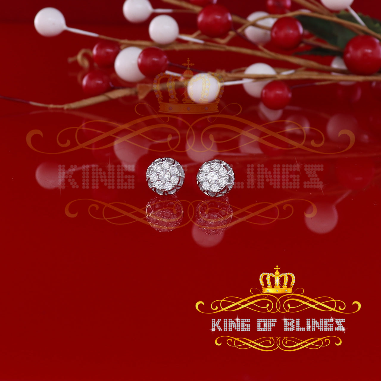 King of Blings- 1.14ct Cubic Zirconia 925 White Silver Women's & Men's Hip Hop Flower Earrings KING OF BLINGS