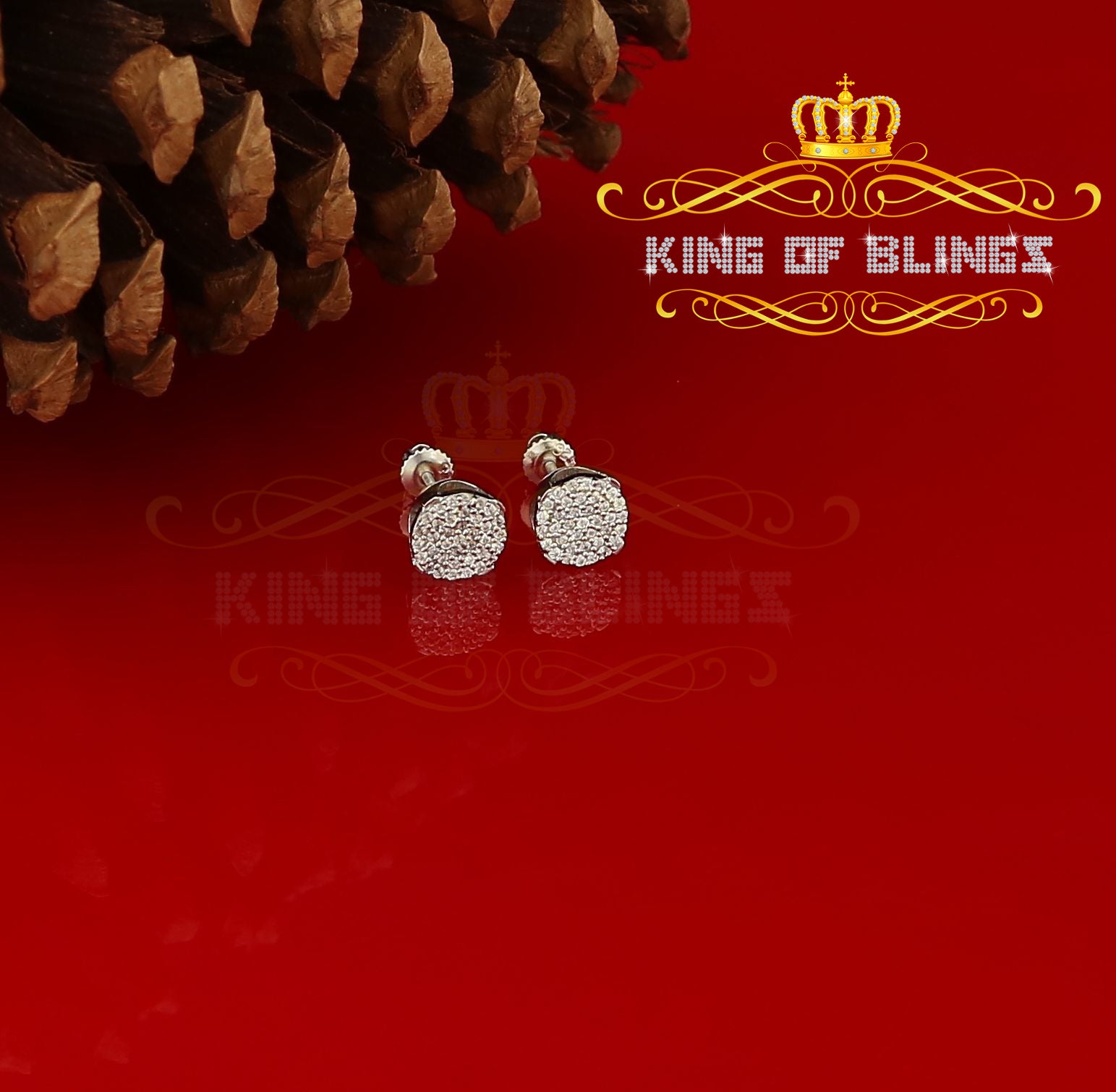 King of Blings- Aretes Para Hombre 925 White Silver 0.74ct Cubic Zirconia Round Women's Earrings KING OF BLINGS