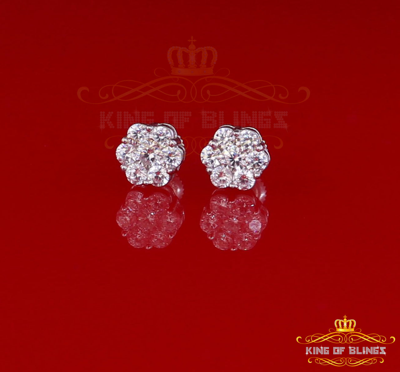 King of Blings- 925 White Silver Sterling 2.06ct Cubic Zirconia Hip Hop Floral Women's Earrings KING OF BLINGS
