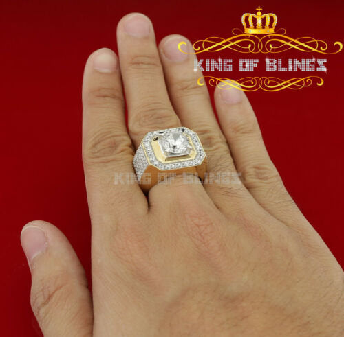 King Of Bling's Yellow Silver 7.10ct Cubic Zirconia Square Men's Adjustable Ring From SZ 9 to 11 KING OF BLINGS