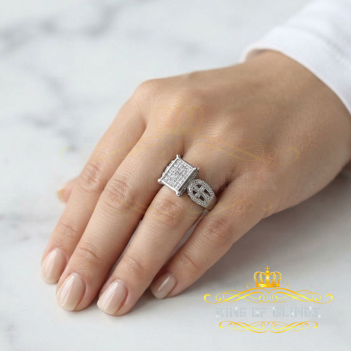 King Of Bling's Elongated 0.33 CT 925 Silver White Cinderella Womens Real Diamond Ring SZ 7 KING OF BLINGS