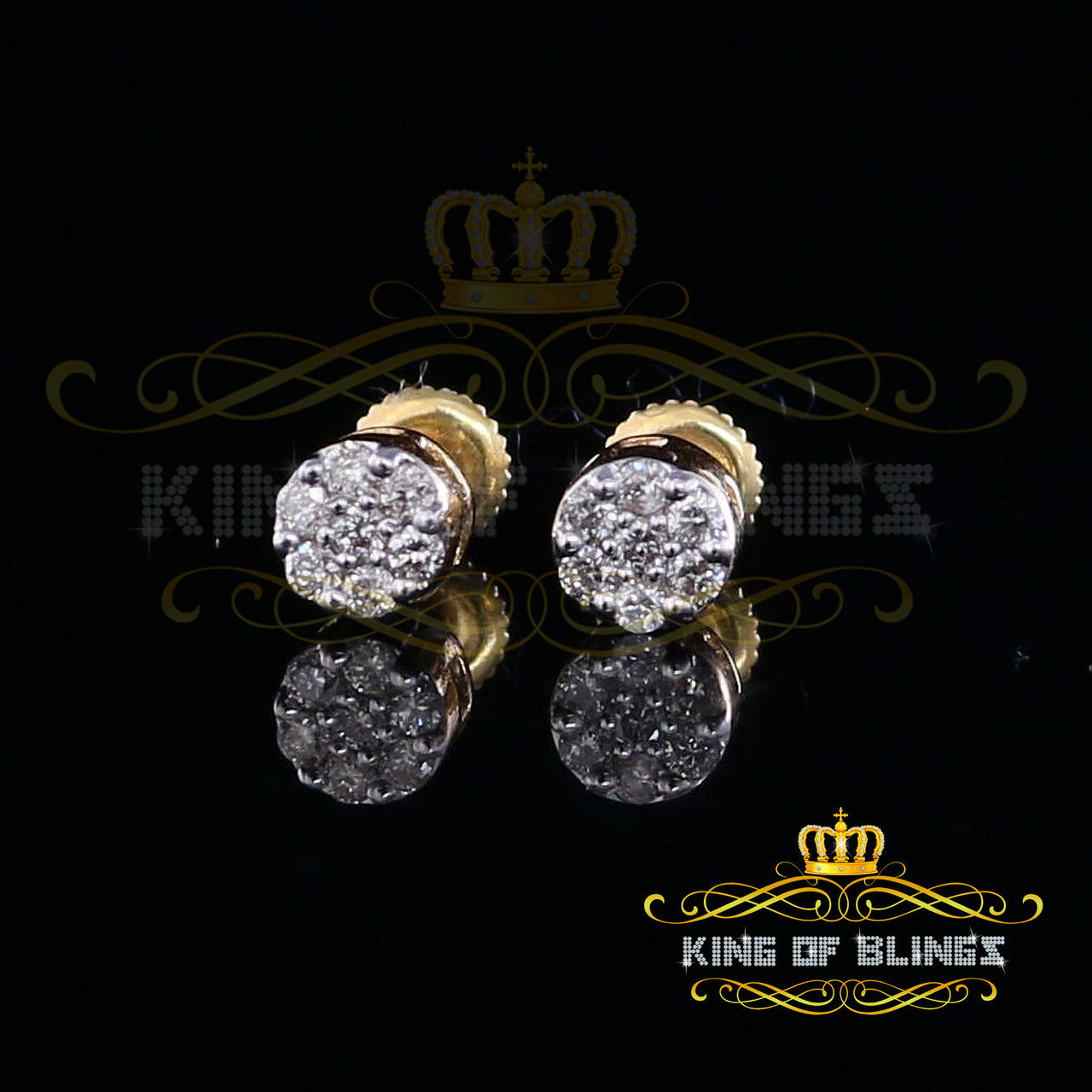 King Of Bling's 10K Real Yellow Gold Real Diamond 0.25CT Men's/Women's Stud Round Earring