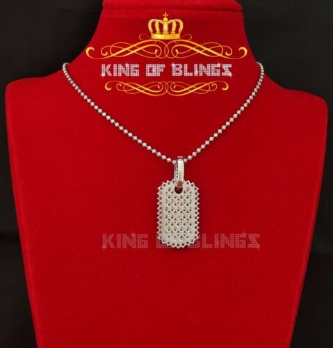 Special White 925 Sterling Silver Dog Tag Shape Pendant 3.93ct Cubic Zirconia KING OF BLINGS