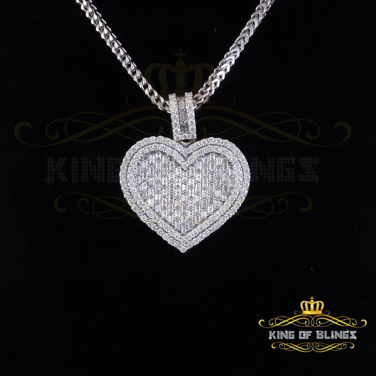 King Of Bling's 925 Sterling Silver White Heart Pendant 7.50ct VVS D Clr. Moissanite for He/She KING OF BLINGS