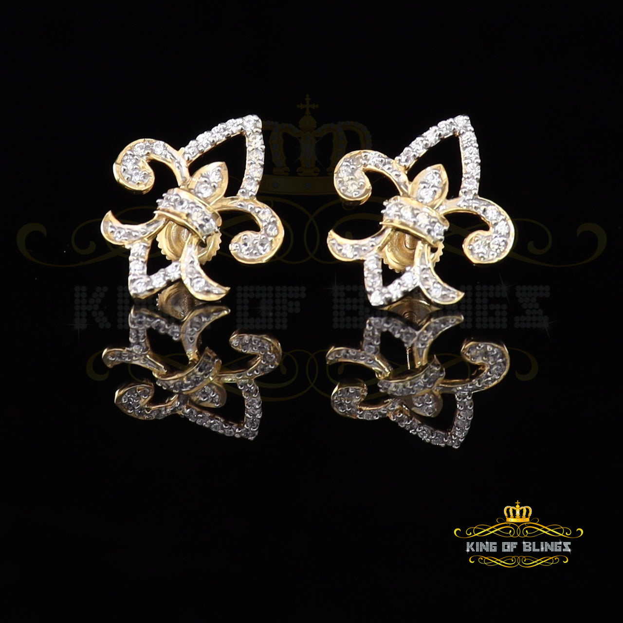 King of Bling's 925 Yellow Silver 0.60ct Cubic Zirconia Fleur de Lis Screw Back Women's Earrings KING OF BLINGS