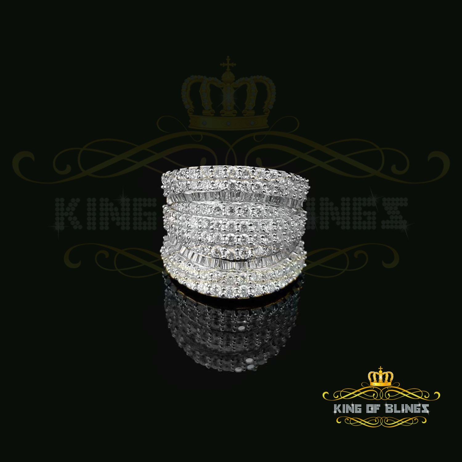King Of Bling's 7.75ct Round/Baguette Cubic Zirconia Cocktail Yellow Womens Silver Ring Size 7 KING OF BLINGS