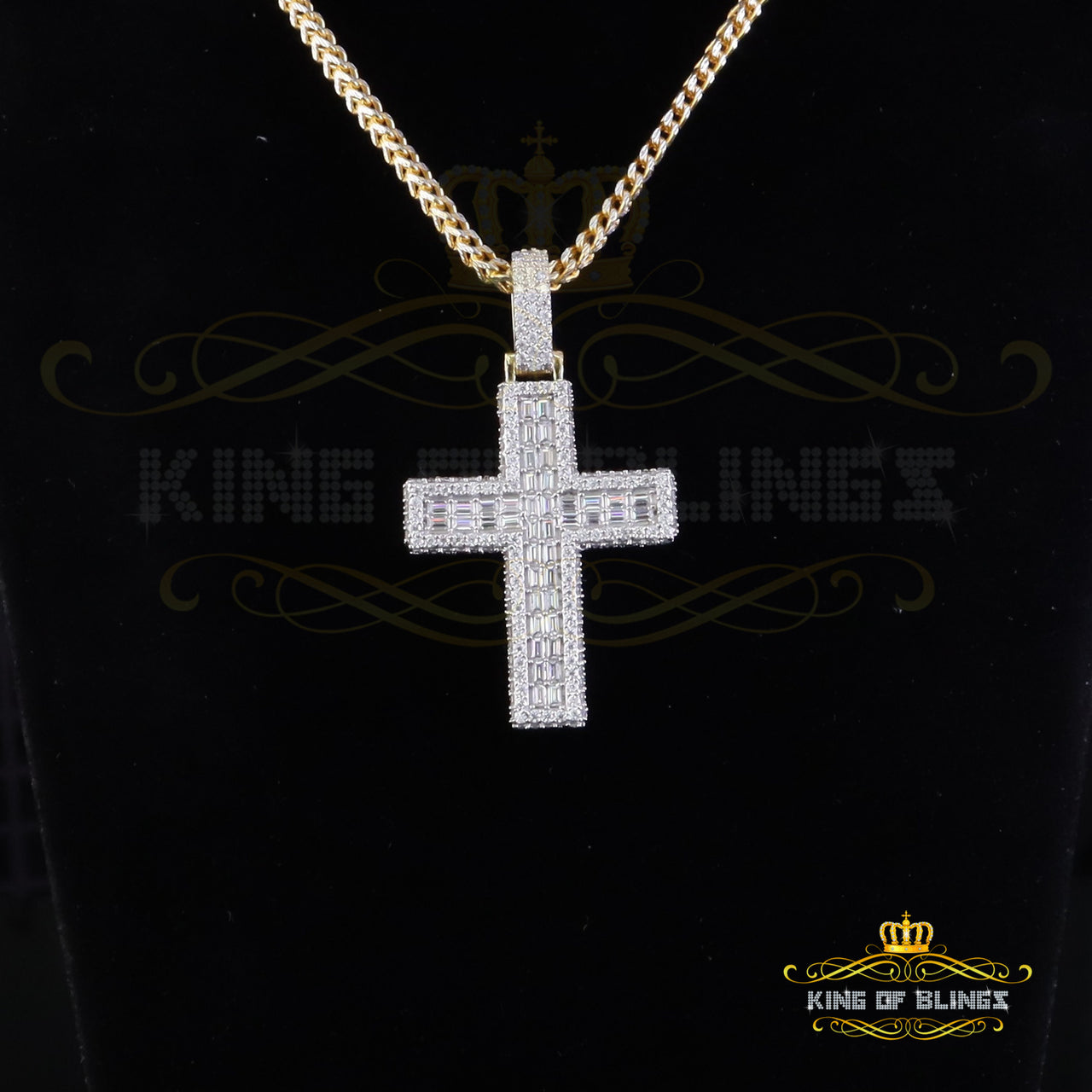 King Of Bling's 925 Sterling Yellow Silver 7.50ct VVS D Clr.Moissanite Cross Pendant Men/ Women. KING OF BLINGS