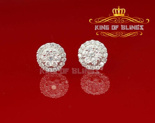 King of Bling's 925 White Silver 1.96ct Cubic Zirconia Hip Hop Women's & Men's Round Earrings KING OF BLINGS