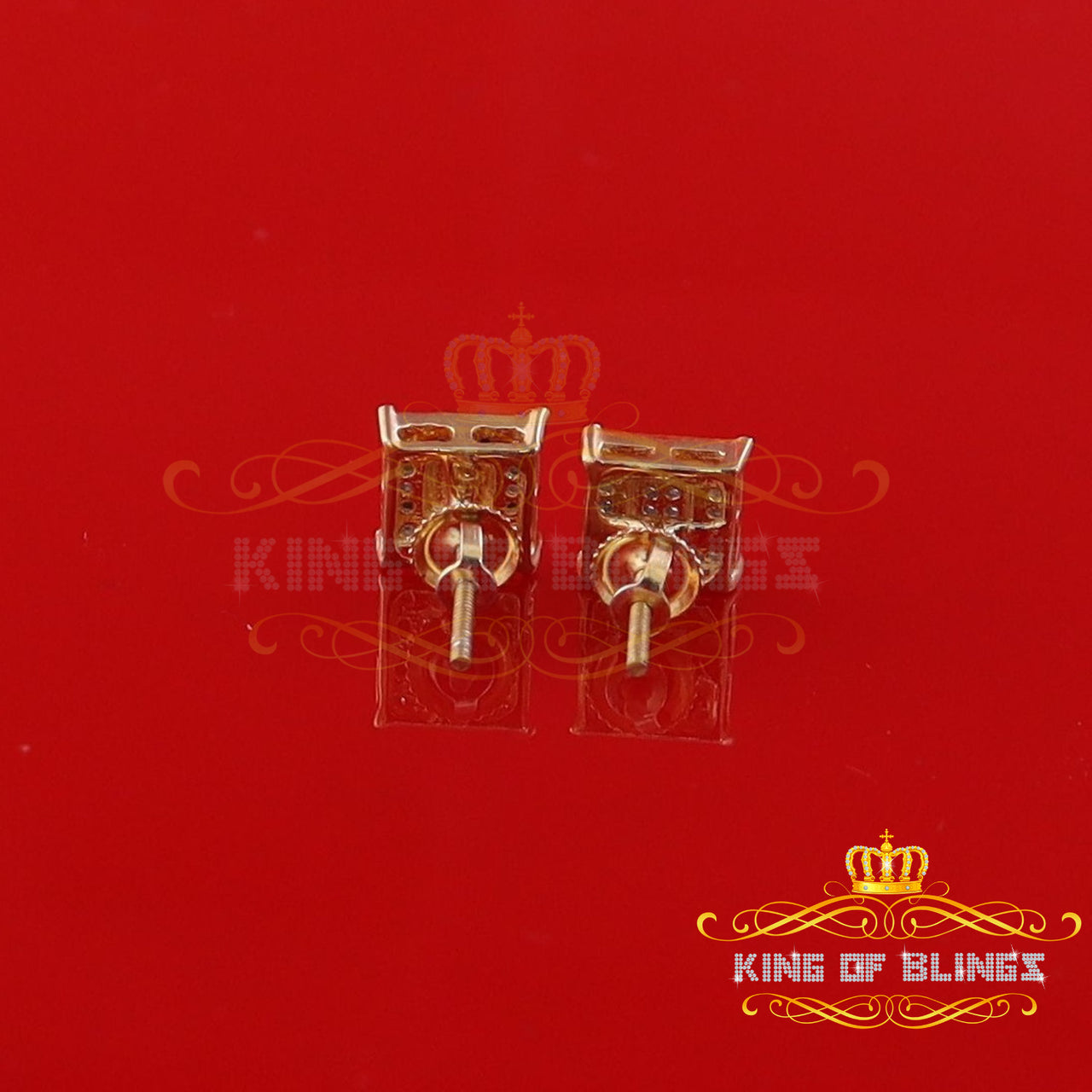 King of Blings-0.05ct Diamond 925 Sterling Silver Yellow Stud Women's & Men's Square Earrings KING OF BLINGS