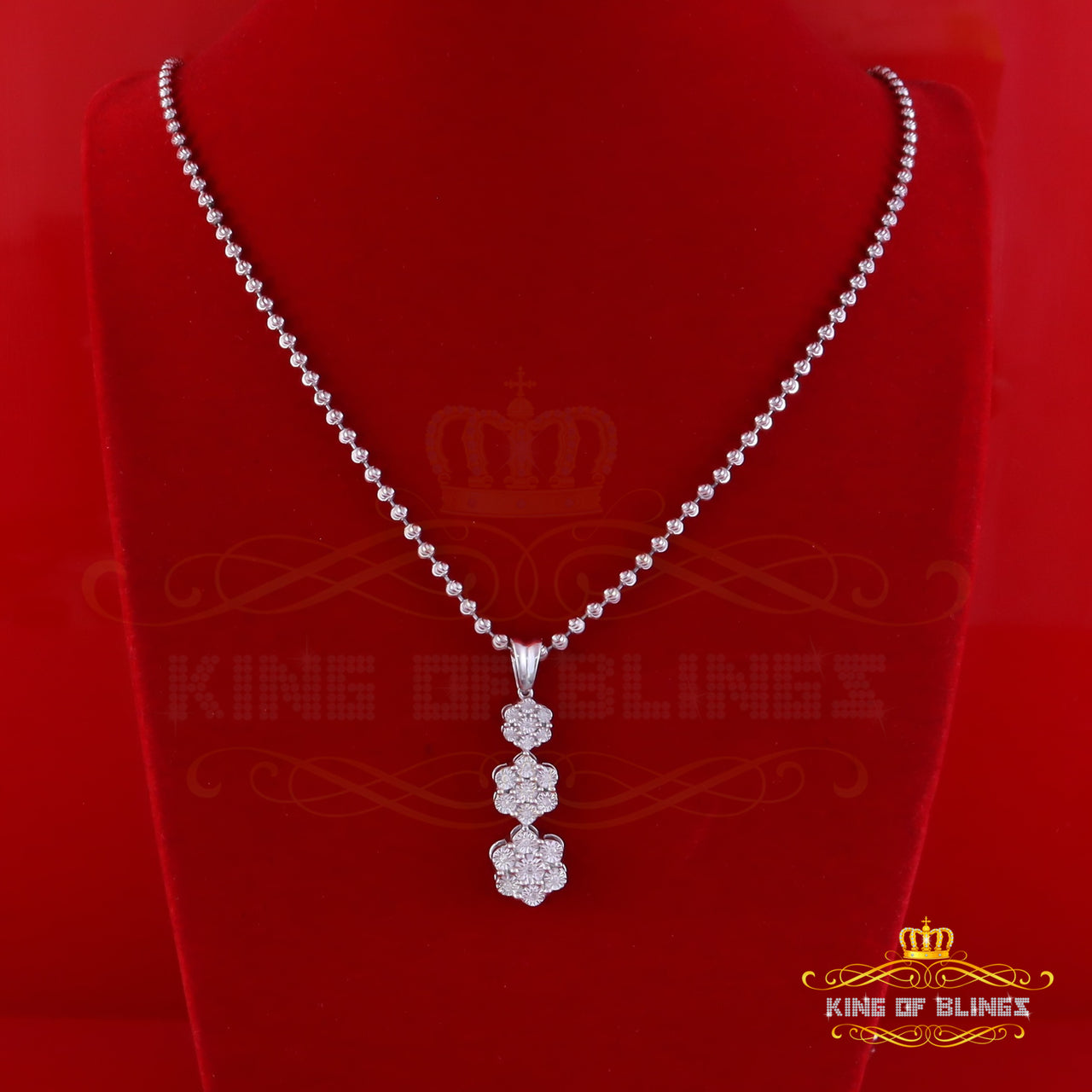 King Of Bling's Tripple Floral Real 0.25ct Diamond Sterling Silver White Charm Fashion Pendant KING OF BLINGS