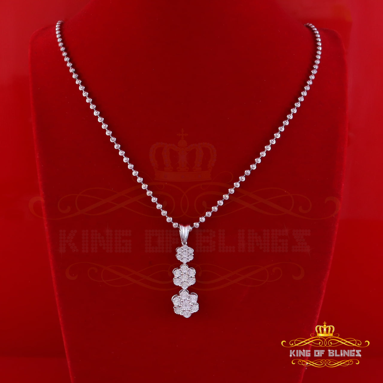 King Of Bling's Tripple Floral Real 0.25ct Diamond Sterling Silver White Charm Fashion Pendant KING OF BLINGS