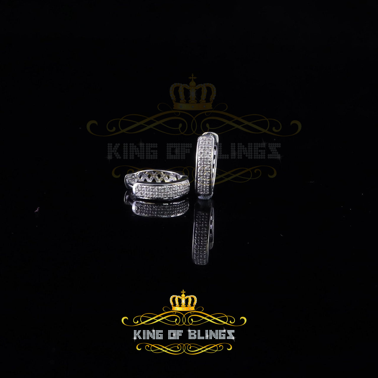 King Of Bling's 0.15ct Diamond 925 Sterling Silver White Hoop Stud Earrings For Men's / Women's
