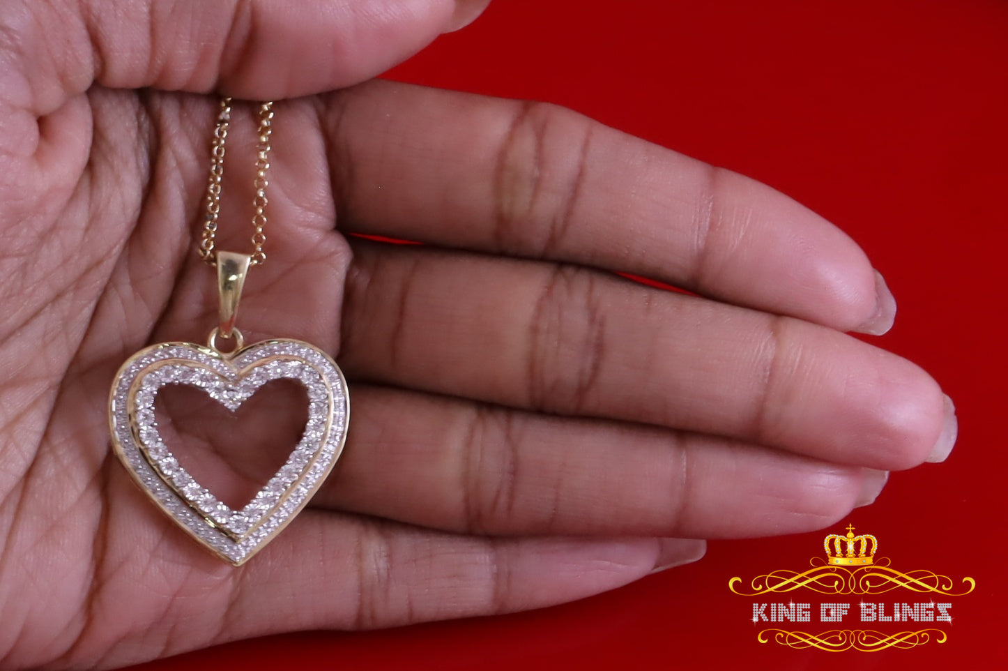 King Of Bling's HEART Yellow Valentine Real 0.10ct Diamond Silver Charm Fashion Necklace Pendant KING OF BLINGS