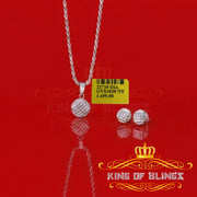 King of Bling's 925 White Silver 0.33 CT Genuine Diamond Round Medallion Pendant & Earrings Set King of Blings