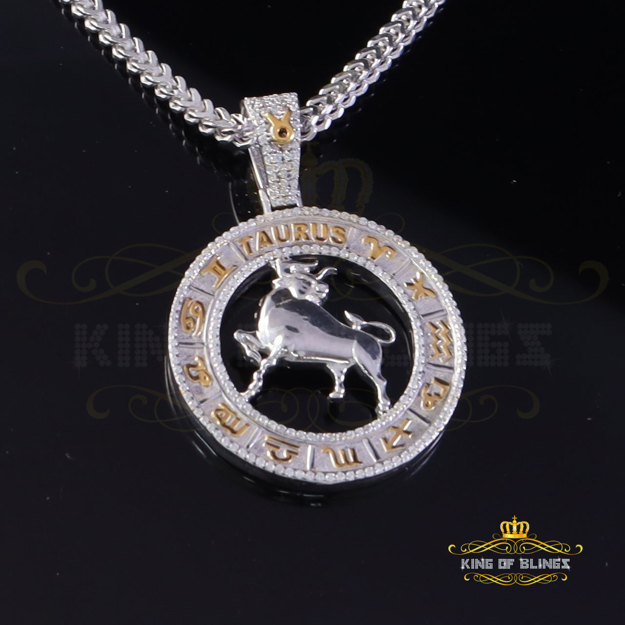 King Of Bling's TAURUS Pendant For Men's & Women's 1.77ct Cubic Zirconia Sterling White Silver
