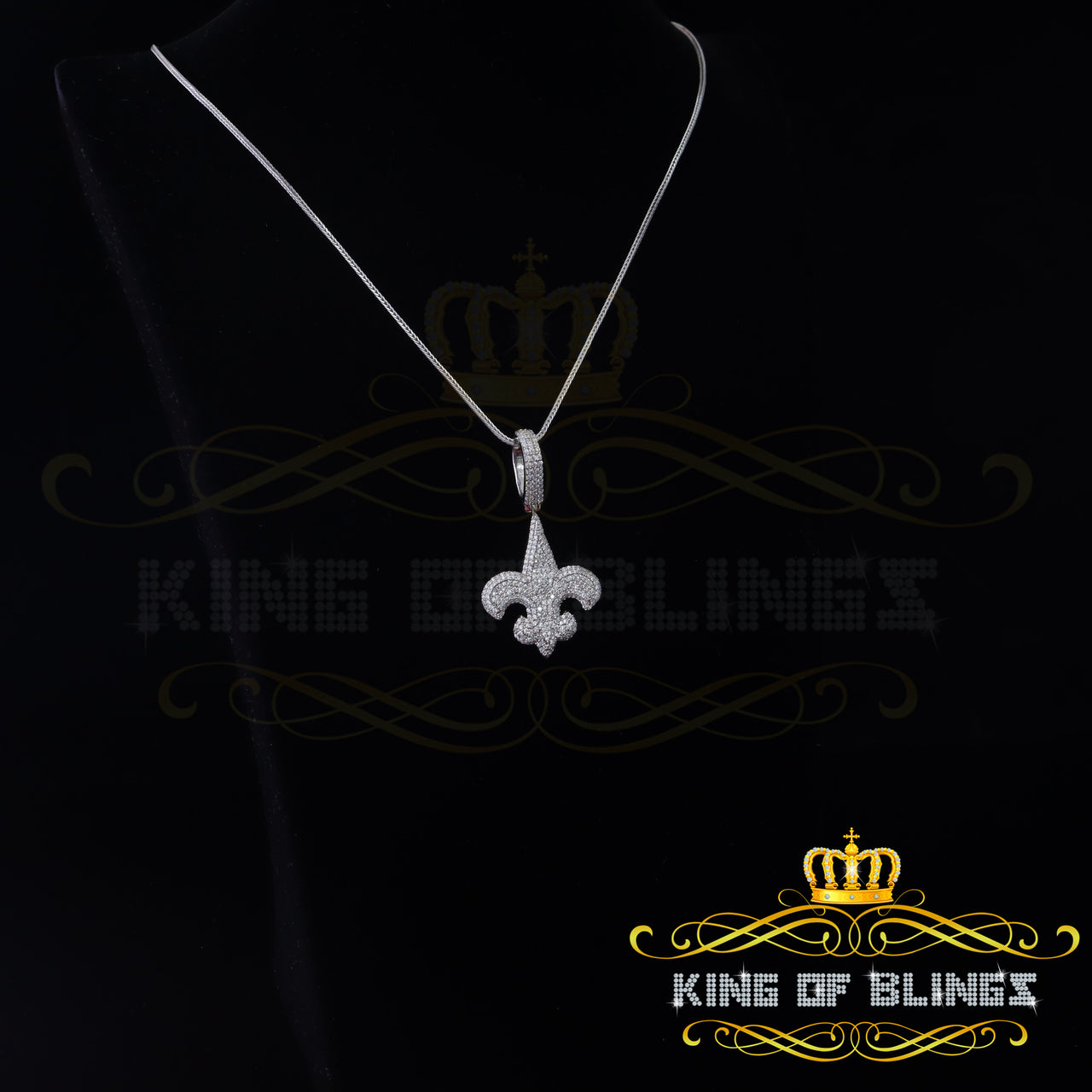King Of Bling's Promise Sterling Silver Fleur de Lis White Pendant with 7.04ct Cubic Zirconia