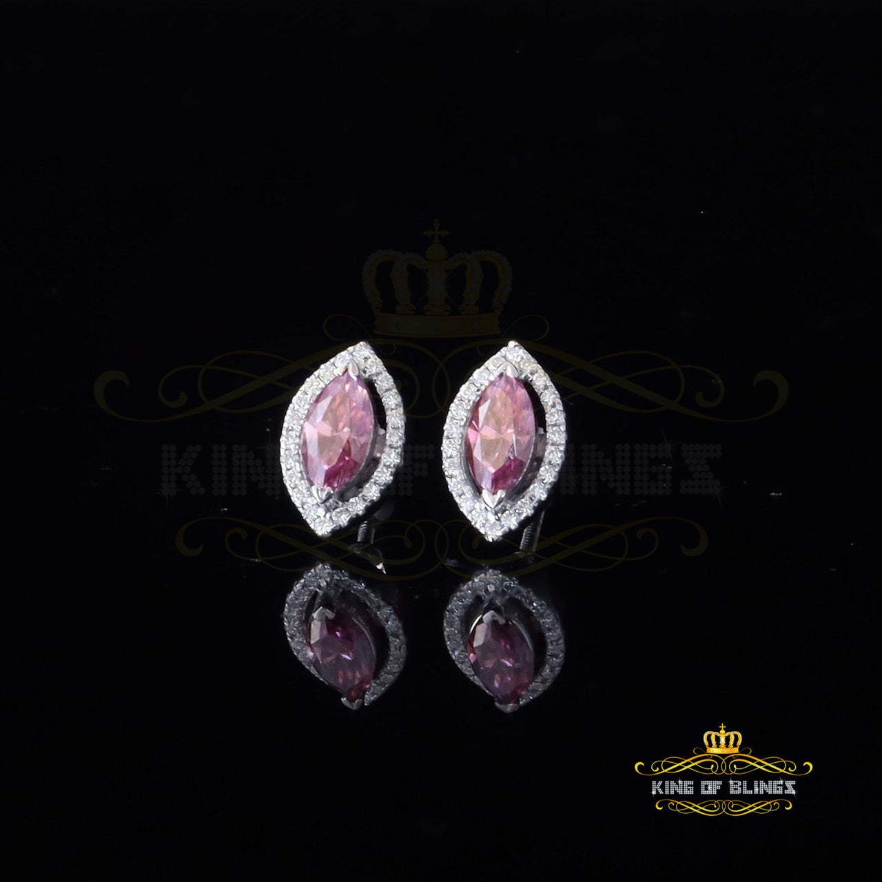 King of Bling's 1.25CT VVS 'D' Pink Moissanite Men's/Women 925 White Silver Stud Earrings