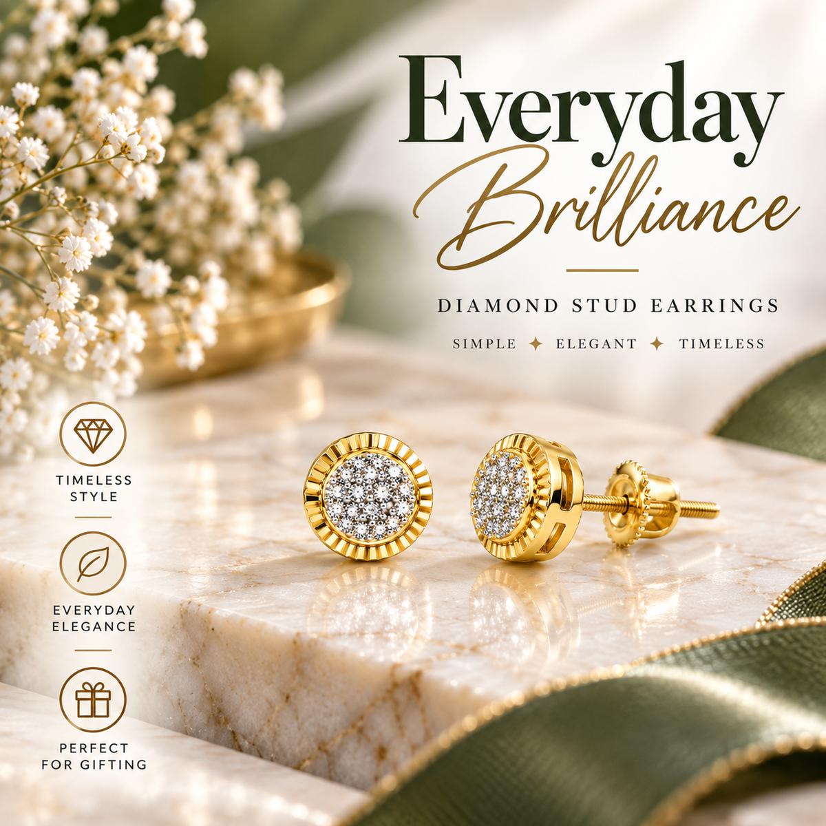 King Of Bling's 925 Sterling Yellow Silver 0.10ct Diamond For Women's & Men's Round Earrings KING OF BLINGS