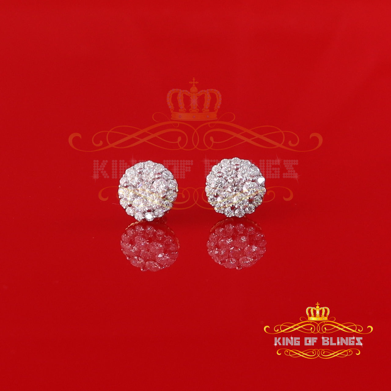 King Of Bling's Genuine 2.0ct Vvs 'D' Color Moissanite Cluster Earring 10k Real Yellow Gold