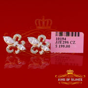 King of Bling's 925 Yellow Silver Ladies Fleur de Lis Screw Back 2.43ct Cubic Zirconia Earrings KING OF BLINGS