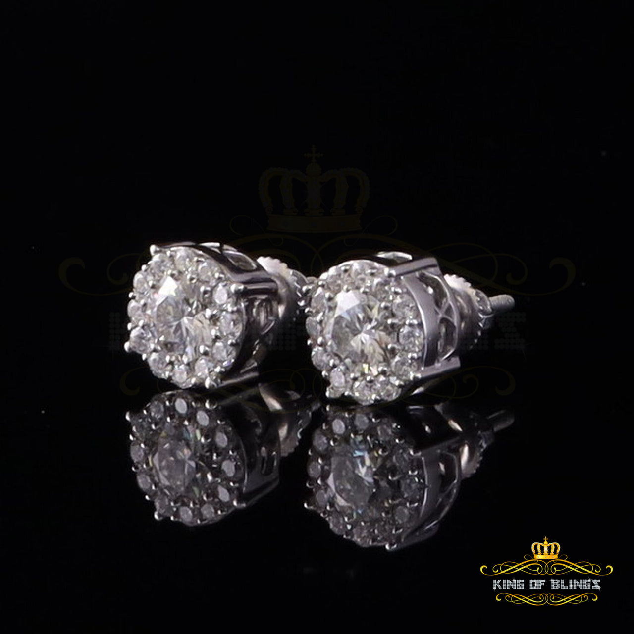 King of Bling's 0.75ct Cluster Earrings For Mens & Womens Moissanite 925 Sterling Silver White