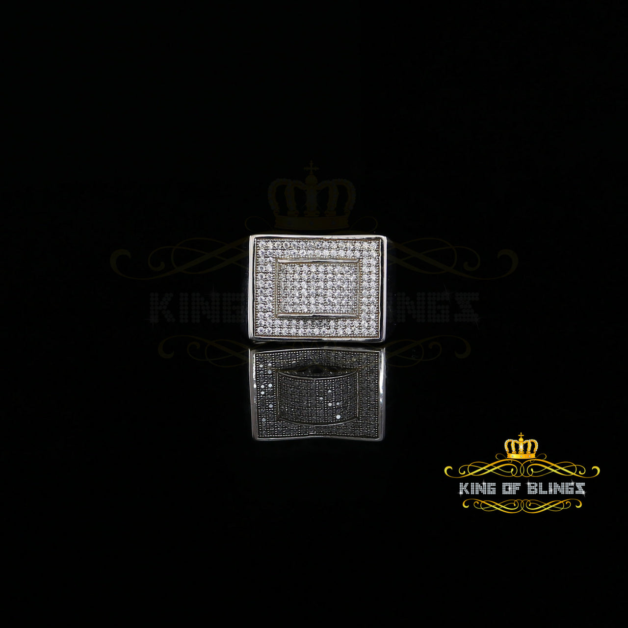 King Of Bling's925 Sterling White Silver 1.50ct Cubic Zirconia Square Men's For Him Ring Size 9