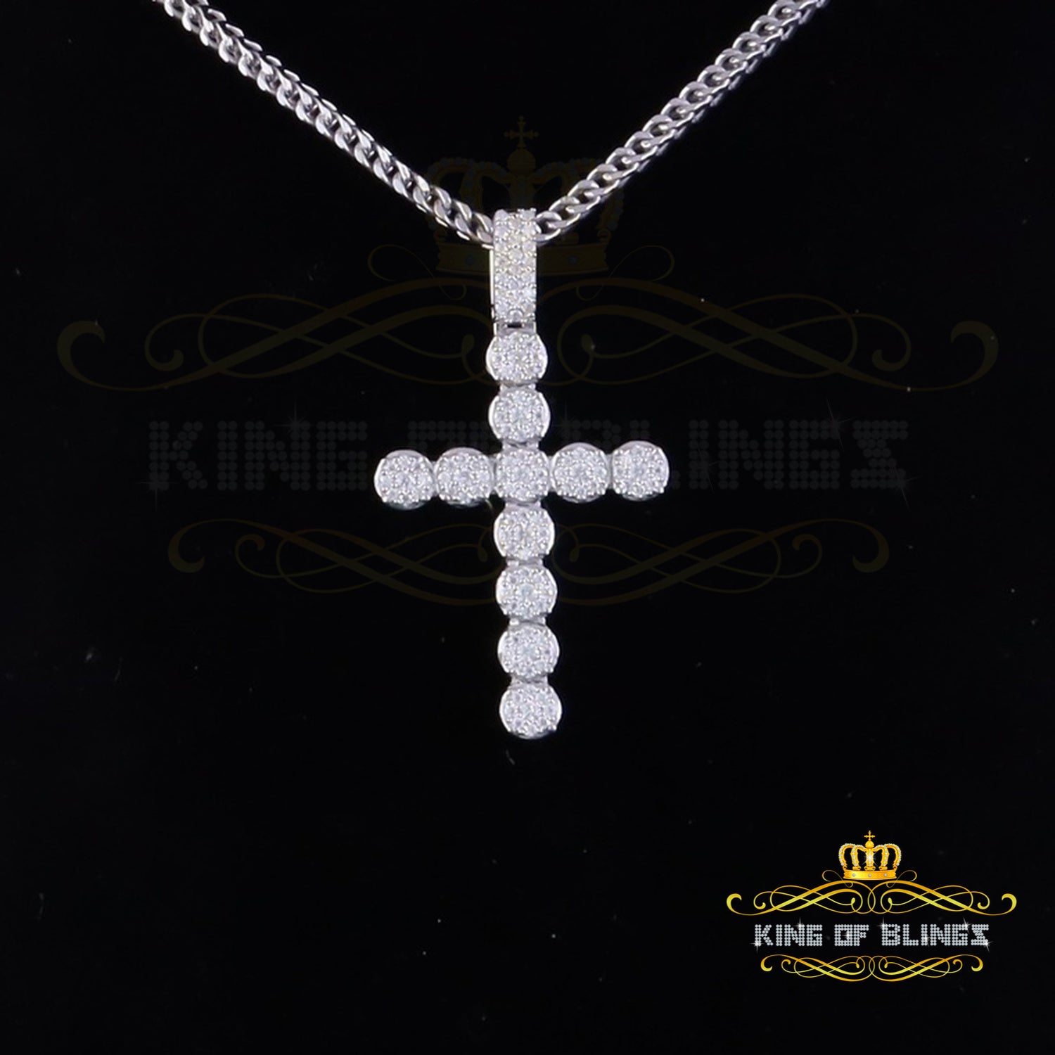 King Of Bling's 2.0ct VVS D Moissanite White Sterling Silver Charm Cross Pendant Men's & Women's KING OF BLINGS